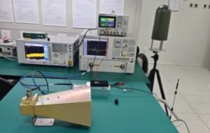 Testing setup for drone jammer components with electronic instruments