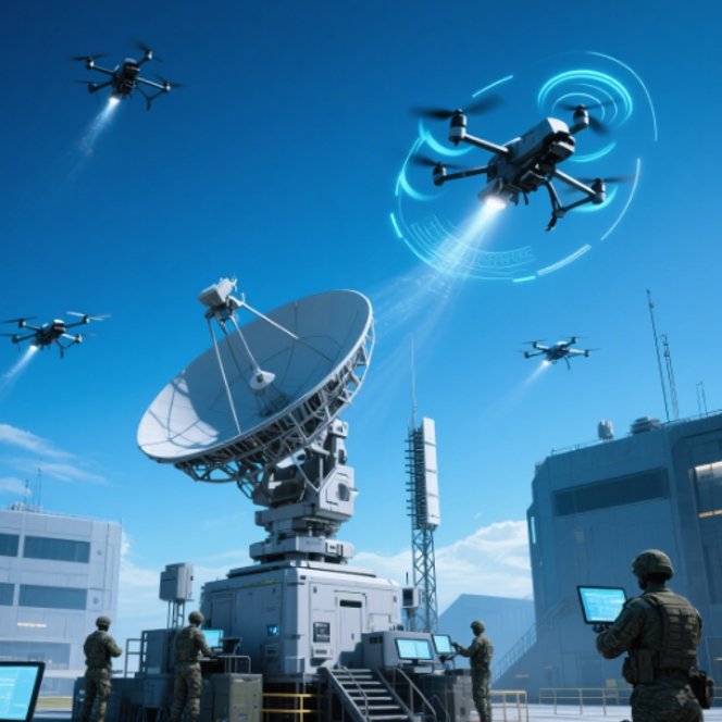 Military drone surveillance, radar system, countermeasure technology