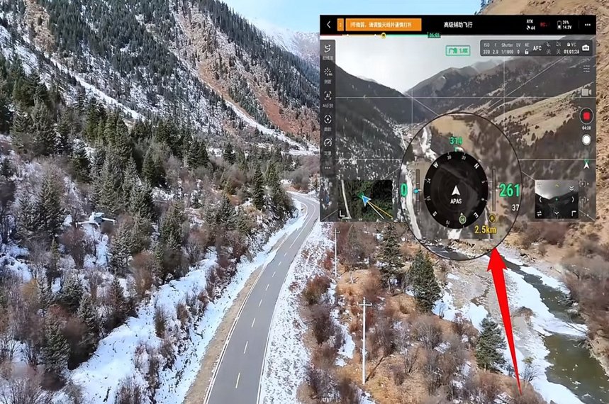 Drone anti - navigation spoofing system in snowy mountain terrain with control interface display