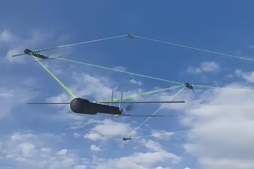 Drone navigation spoofing effect diagram with altered flight paths