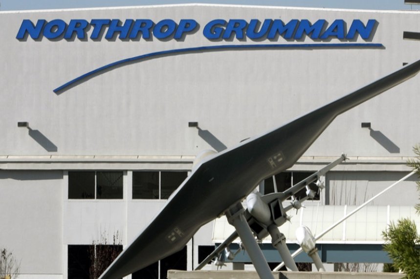 Northrop Grumman building with military drone statue for defense aerospace