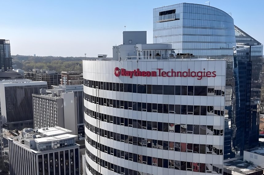 Raytheon Technologies office building aerial view for defense - aerospace corporate search