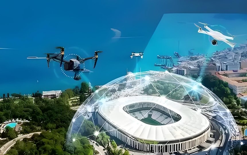 Sistema de detección de drones que protege el estadio urbano y el espacio aéreo de drones no autorizados