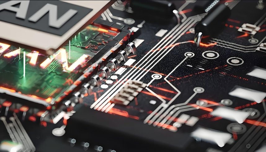 Chip GaN en placa de circuito impreso, vital para el funcionamiento del sistema antidrones